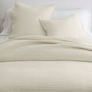 Pottery Barn Pick-Stitch Handcrafted Cotton Linen Quilt & King Shams